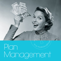 Link to more information about Plan Management at The Individualitree. Button shows a black and white photo of a woman dressed in 50s attire waving a handful of money. She looks happy! You will be too if you PM through us :)